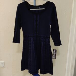 Nina Leonard Navy Long Sleeve Dress
